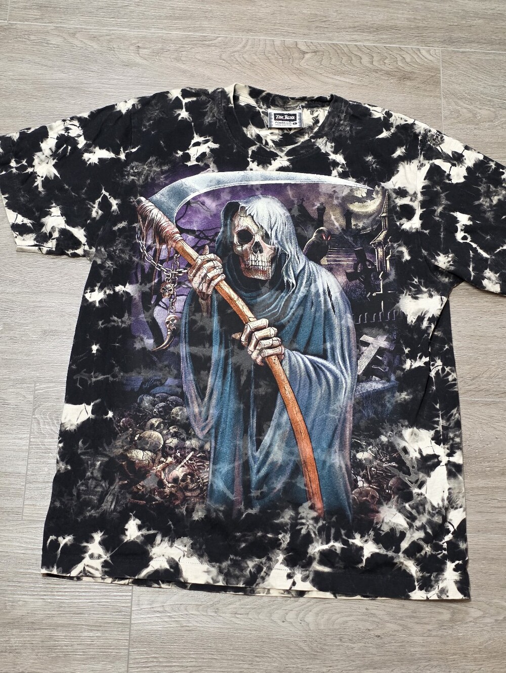 Vintage 90's The Roxx Grim Reaper Scythe Skeleton Tie Dye Sz L Single Stitch